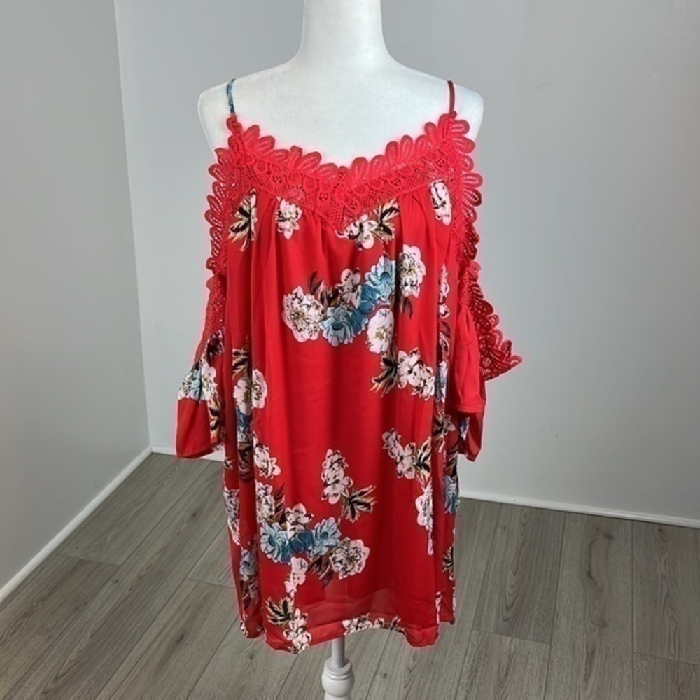 Floral Cold Shoulder Mini Dress - Scarlet